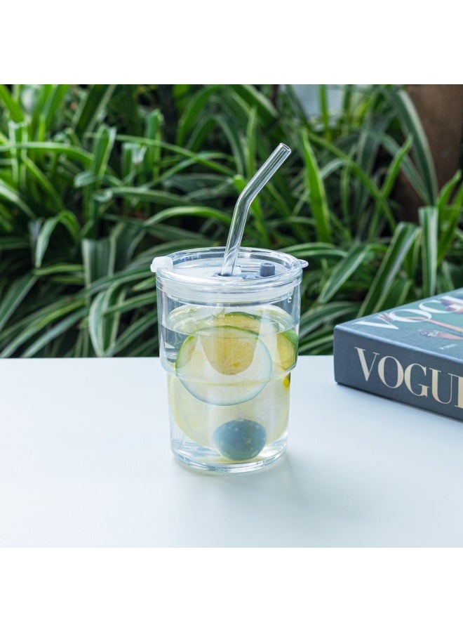 13oz / 400ml كوب الماء، أكواب القهوة المثلجة مع القش والغطاء المختوم تحمل، كوب القهوة الزجاجية كوب الشاي المثلج كأس زجاج معزول الجدار السميك (أبيض، 2pack) - Image 2